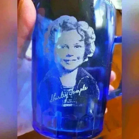 Shirley Temple 1930s Depression Blue Glass Pitcher 2pc